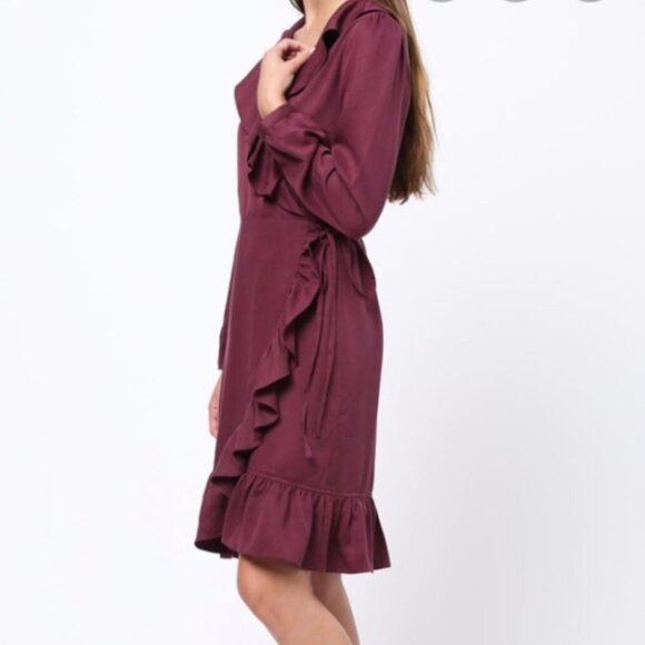 ANTHROPOLGIE mo:vint Tencel Plum Purple Ruffle Wrap Dress Size Small - Picture 2 of 16